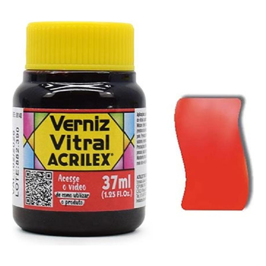 Verniz Vitral Coral 586 - Acrilex - 37ml Perfeito para Copos Garrafas Vasos O Efeito Dos Vitrais