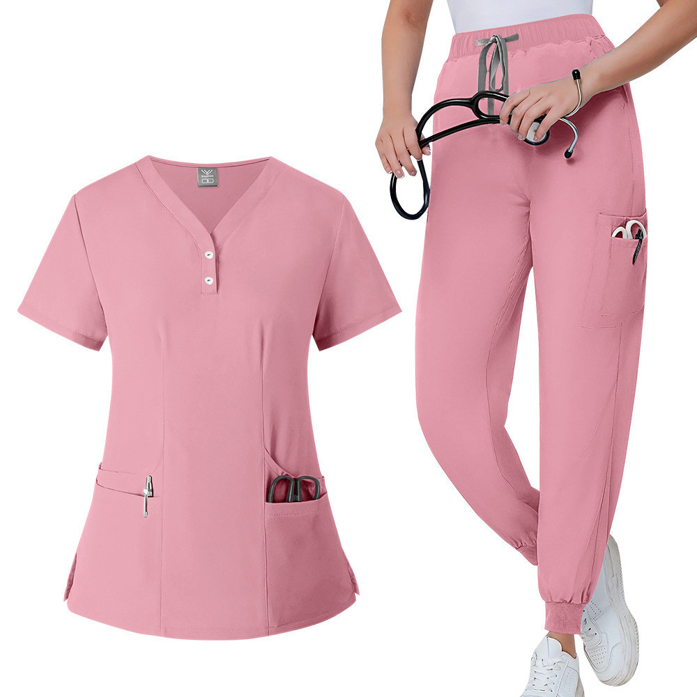 [Camisa + Calças] Summer Thin V-neck Elastic Quick-Drying Scrub Suit Doctor Surgery Clothes Brush Hand Nurses'uniforme De Trabalho Roupas Para Homens E Mulheres em Oferta na Shopee