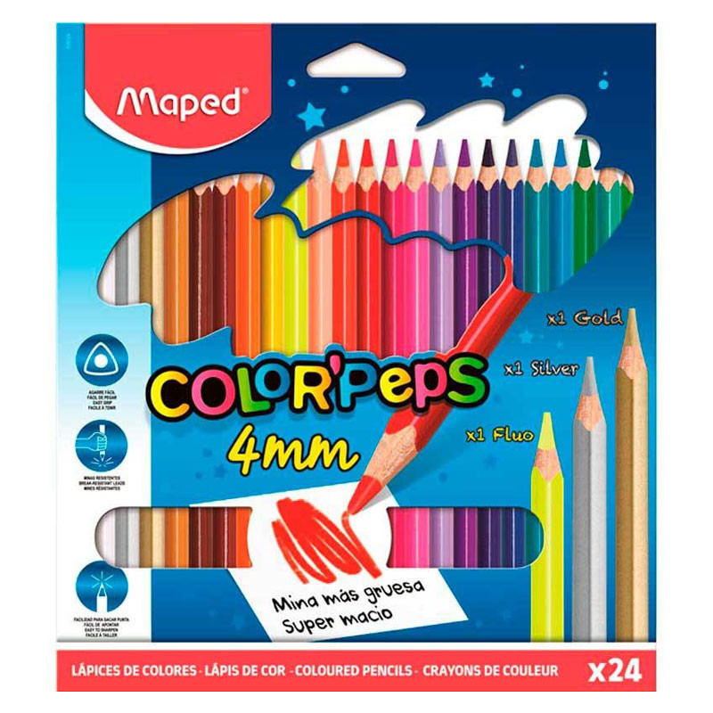 Lápis de cor Color'Peps Strong 4mm 24 cores 863424 Maped em Oferta na Shopee