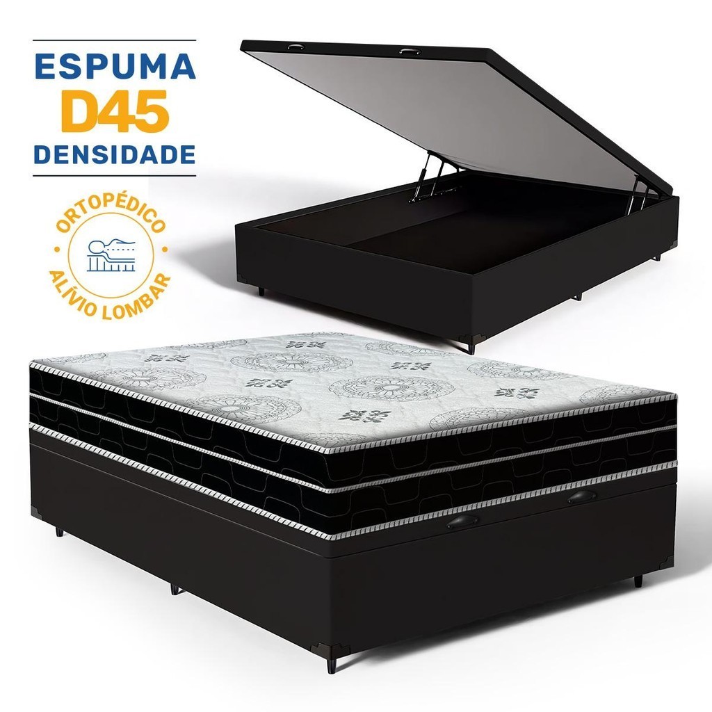 Cama Box Baú com Colchão de Espuma D45 Pillow In Anjos OrtoConfort Casal 138cm em Oferta na Shopee
