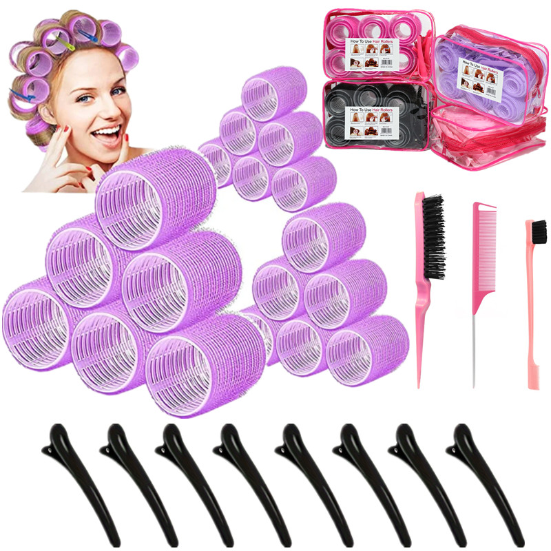 31pcs/set Rolos De Cabelo Auto-Grip Sem Calor Modeladores Volume Do Bang Adesivo Gancho Loop DIY Styling Tool Com Bolsa