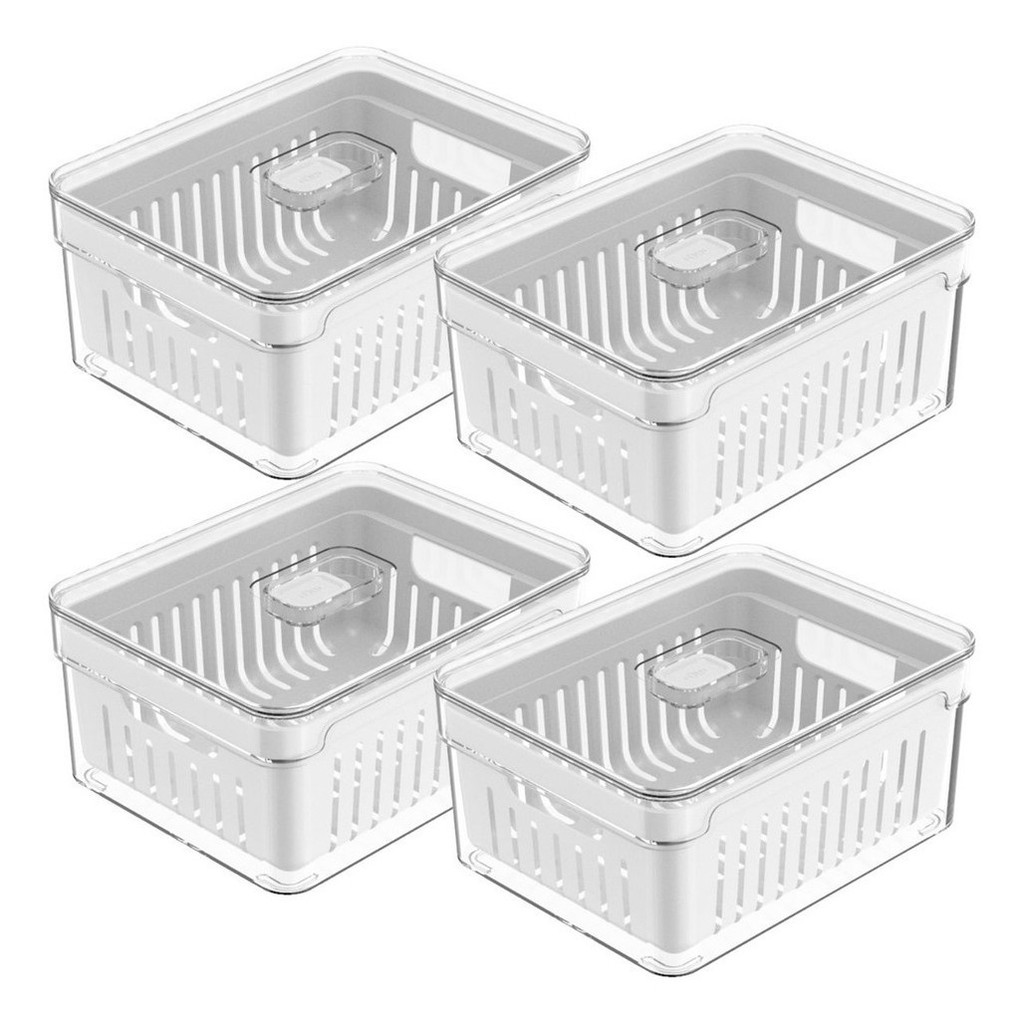 Organizadores 2,2 Litros de Geladeira Acrílico para Alimentos Vegetais Cozinha - OU Conjunto De Recipientes Herméticos Com Tampa E Trava,4peças