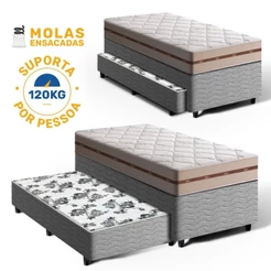 Cama Box com Colchão de Molas Ensacadas Solteiro D'Angelis Classic + Auxiliar Espuma Solteiro 88cm