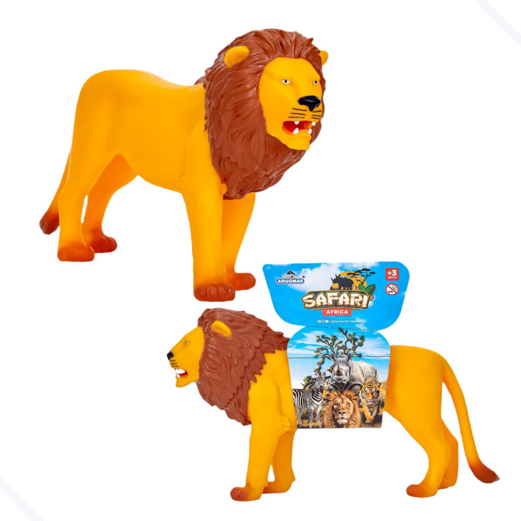 Boneco Leão Zoológico de Brinquedo Grande Safari em Vinil Brinquedo Colecionável Menino Menina Faz de Conta - Adijomar