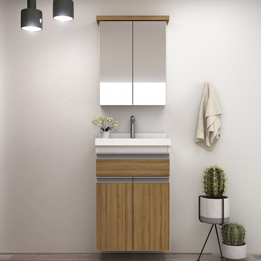 Gabinete de Banheiro 50cm com Lavatório e Armário Ref 501 Branco/Itapuã - Home & Living
