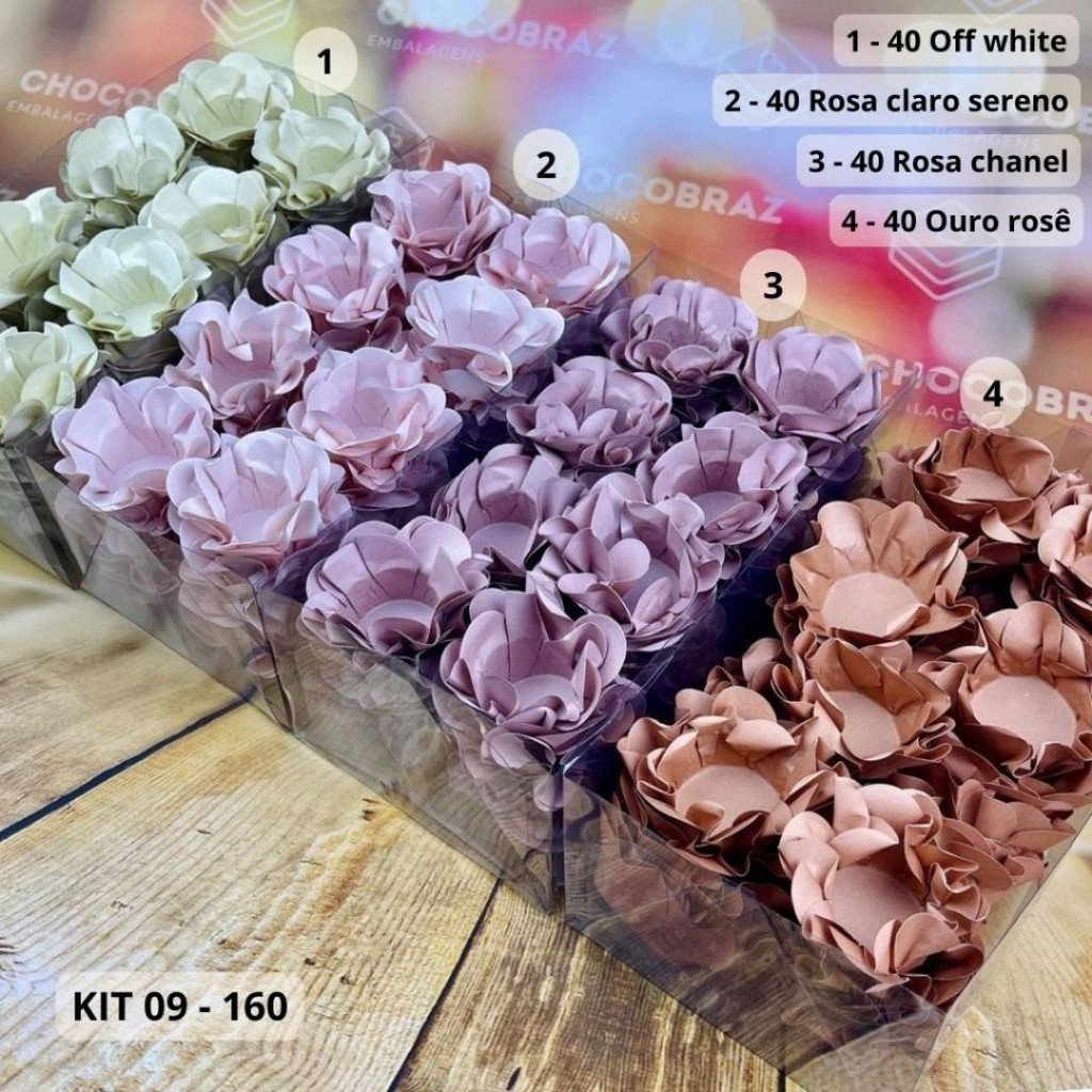 KIT 160 Forminhas Para Doces Finos ROSA CHÁ + ROSA SERENO +OURO ROSÉ + OFF WHITE em Oferta na Shopee