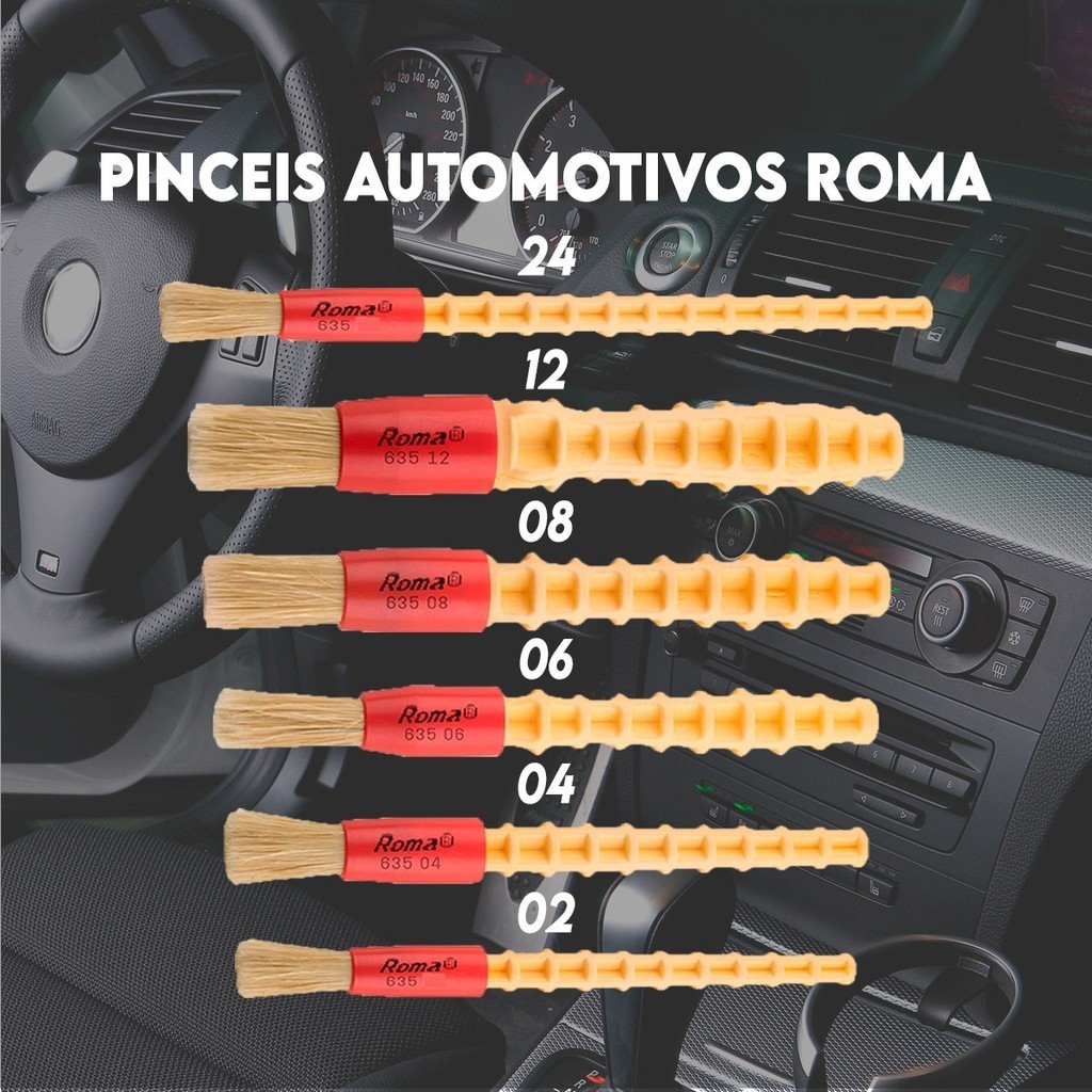 Pincel Detalhamento Automotivo N.2, 4, 6, 8, 12, 24 - Roma