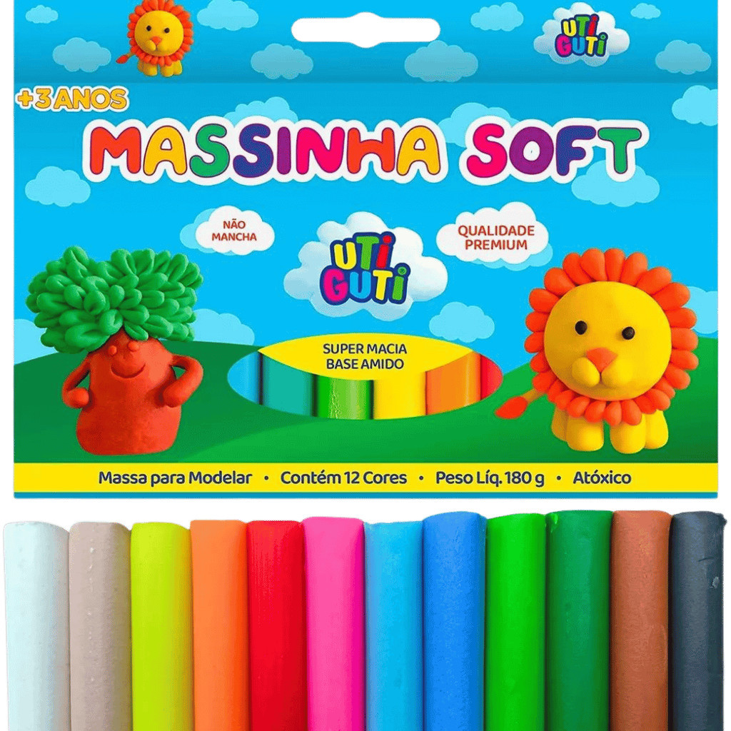 Massinha de Modelar Soft Utiguti Estojo 12 Cores - 180g