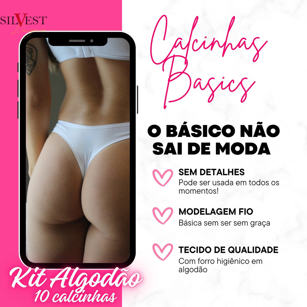 Kit 10 Calcinhas em Algodão Confortavel e Basica — imagem 2 de 2