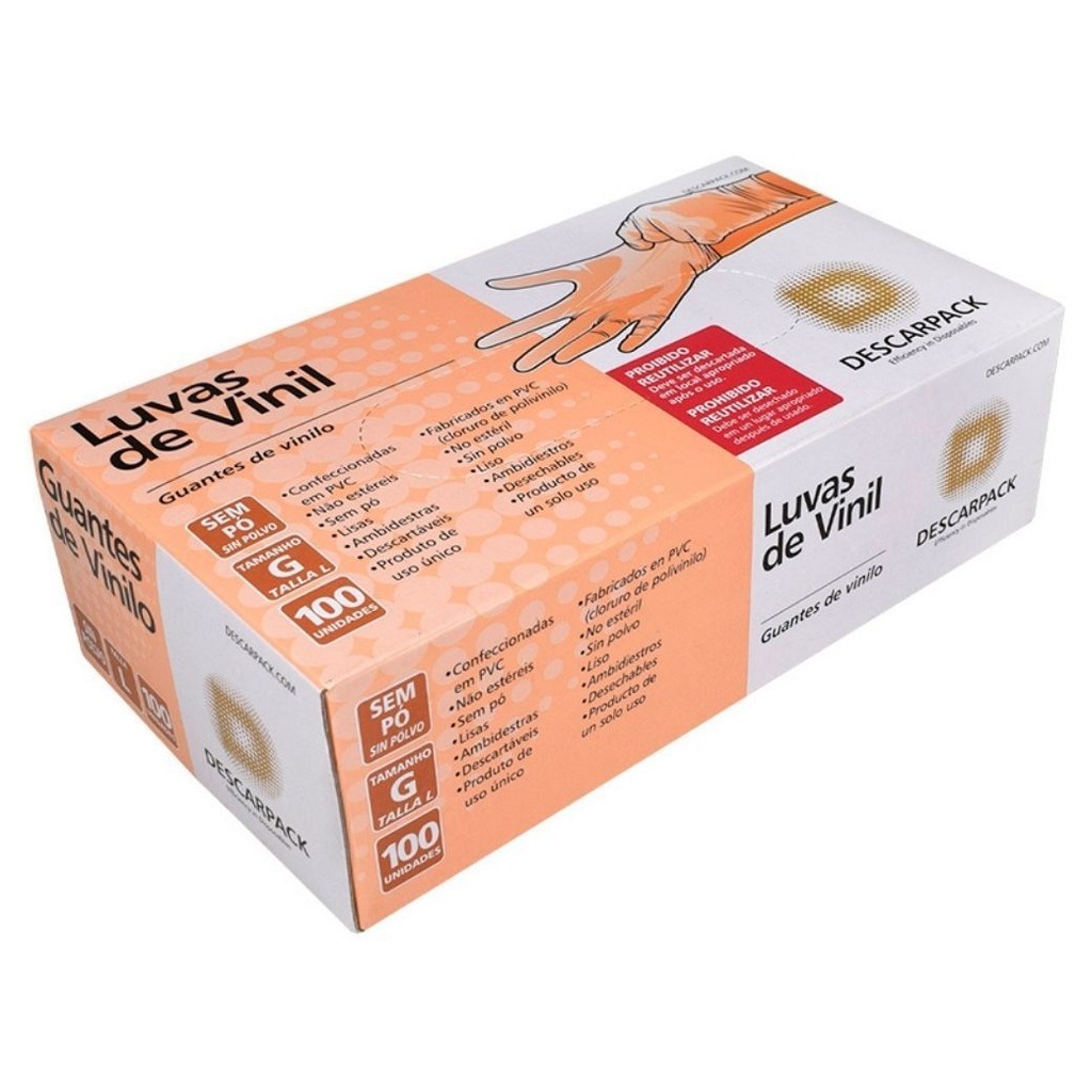Luva Procedimento Vinil Sem Talco Cx C/ 100 Unidades TAM G - Descarpack em Oferta na Shopee