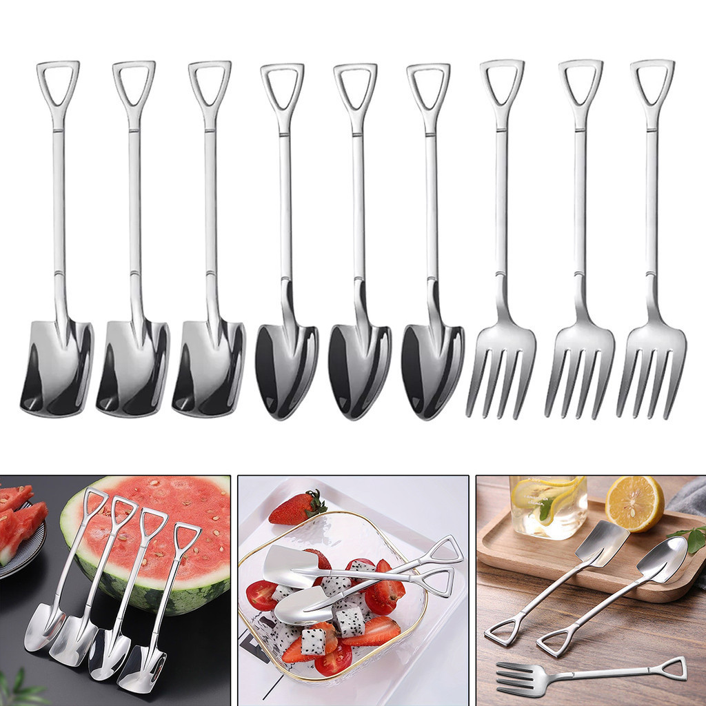 9Pcs/Set Colheres De Pá Chá De Aço Inoxidável Café Sorvete De Sobremesa Acessórios De Cozinha Para Camping Ao Ar Livre Ferramenta Piquenique