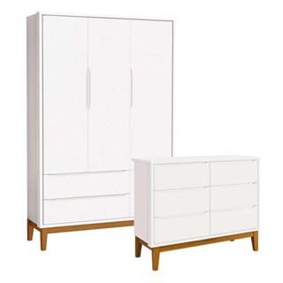 Cômoda 6 Portas E Guarda Roupa Infantil 3 Portas New Classic Branco Acetinado Com Pés Madeira - Reller em Oferta na Shopee