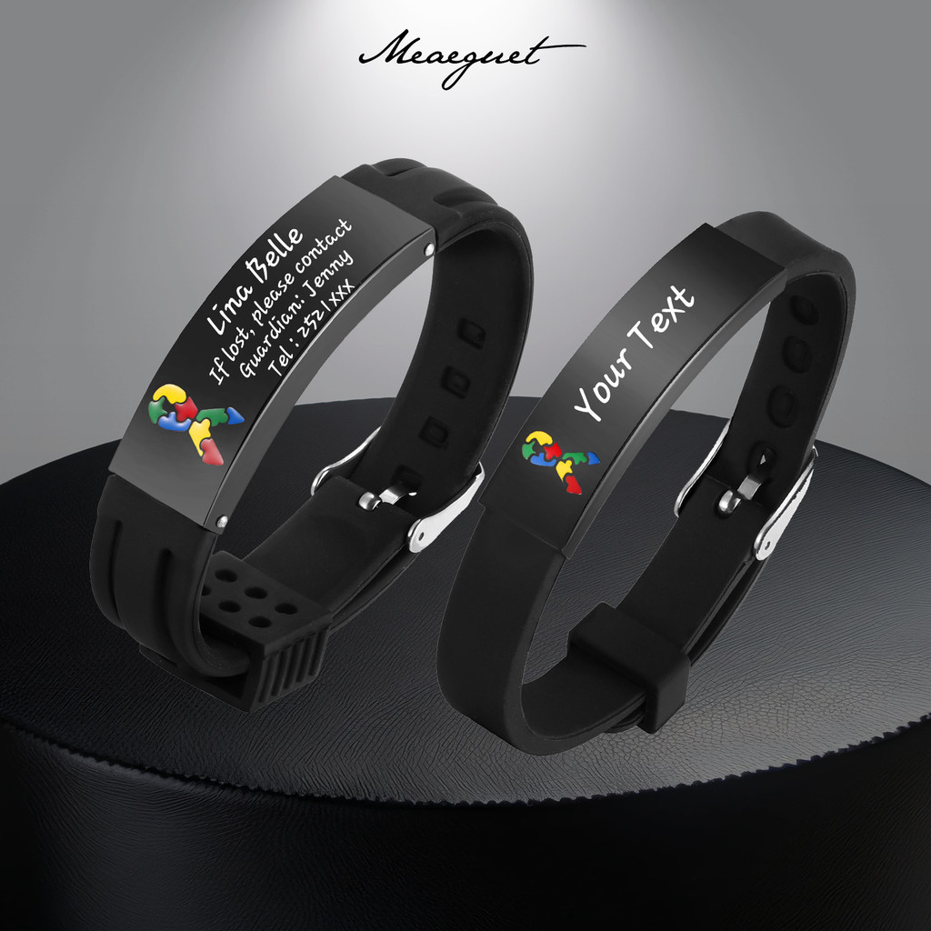 Meaeguet Pulseira Personalizada De Quebra-Cabeça Autismo Para Meninos , De Emergência Gravada Gratuita De Silcone em Oferta na Shopee