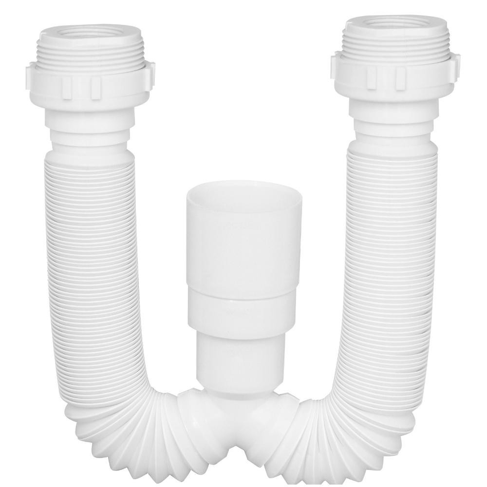 Sifão Sanfonado Duplo Universal Ajustável Flexílvel PVC Branco Para Válvula Pia, Tanque E Lavatorio Lavabo Iguatemi