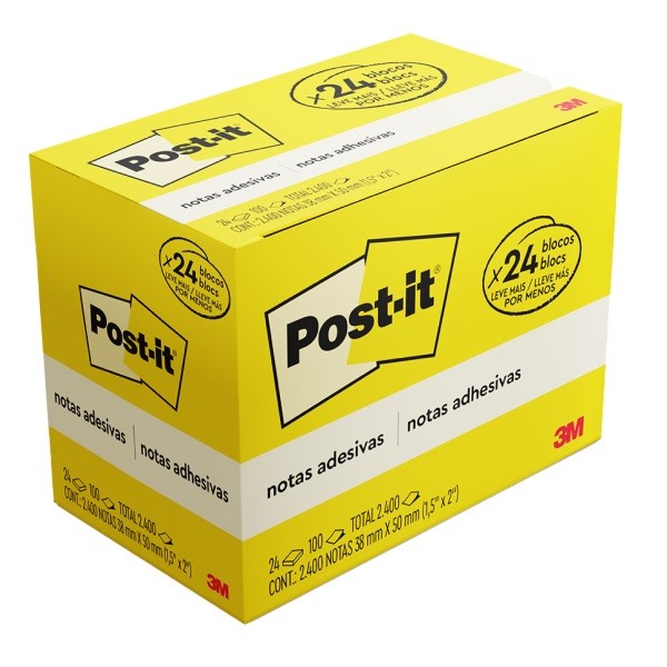 POST-IT Amarelo 38MM X 50MM 24 Blocos de 100 Folhas 3M