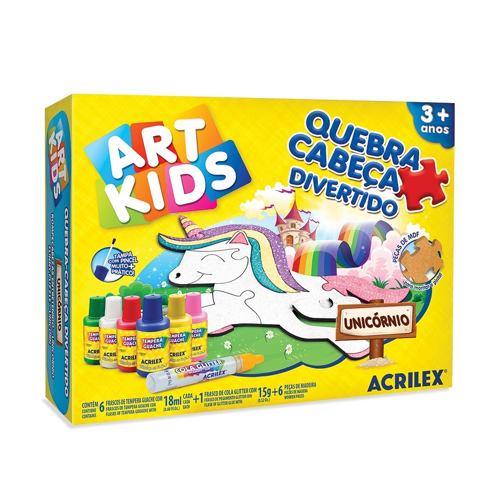 QUEBRA CABEÇA DIVERTIDO UNICORNIO EM MADEIRA COM TINTA PARA PINTAR - ACRILEX