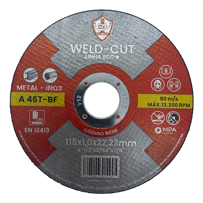 Disco de Corte 4.1/2" para Aço Carbono e Inox 115 x 1,0 x 22,23mm SC Weld ECO 8038 em Oferta na Shopee