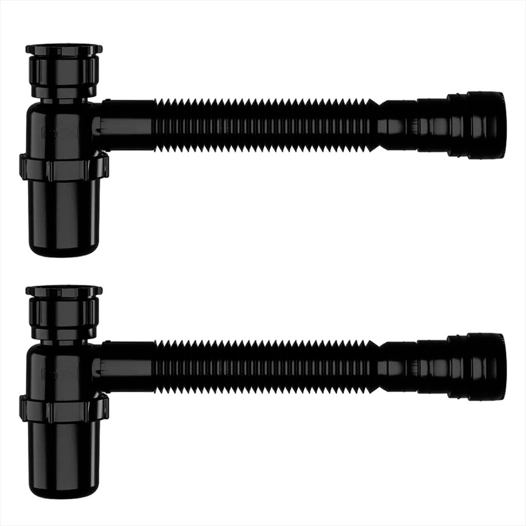 Sifão Sanfonado Preto Com Copo Pvc Astra Kit C/2