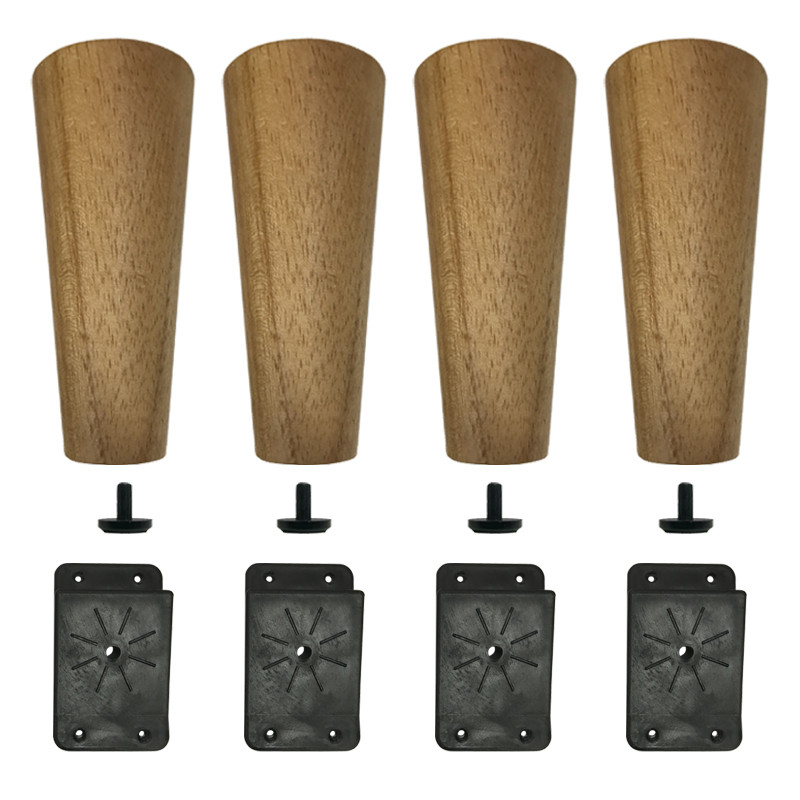 Kit 4 Pés De 10 Cm Cônico Retrô Para Móveis Pé Palito - Com Kit de Chapas para inclinar