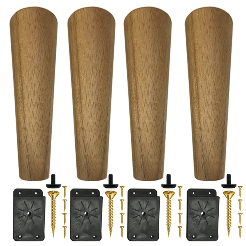 Kit 4 Pés De 15 Cm Cônico Retrô Para Móveis Pé Palito - Com Kit de Chapas Para Inclinar