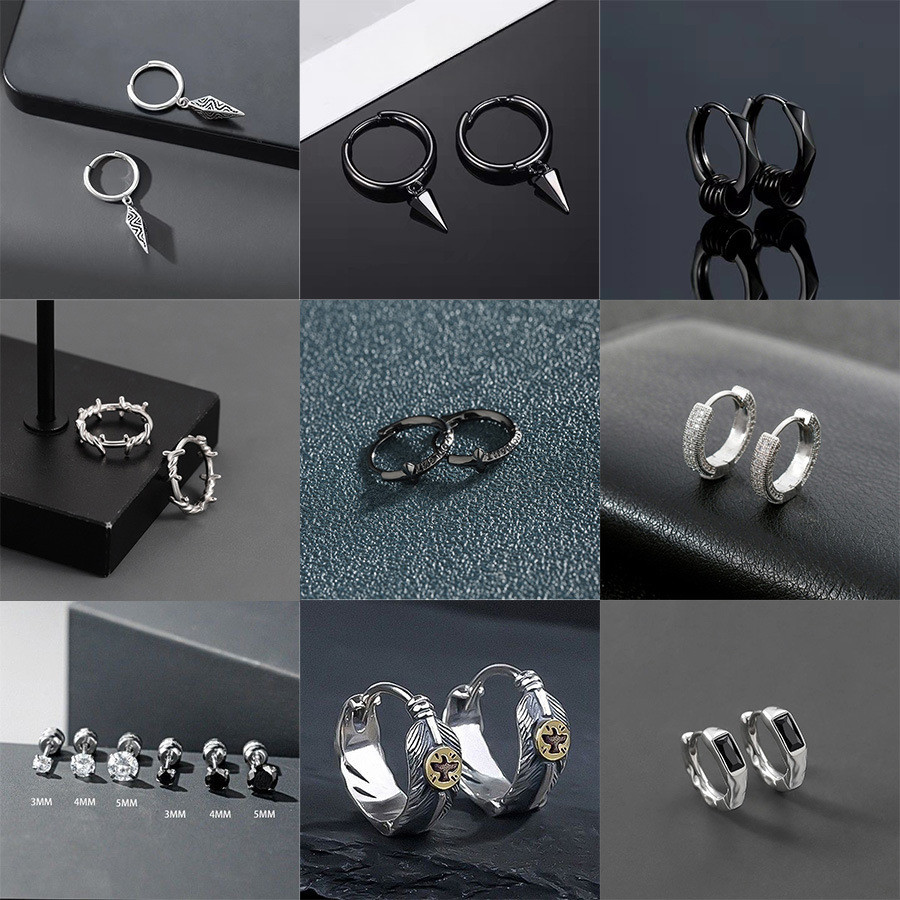 Simplicidade Anel Cruzado Trendy Ring Pendant Hoop Brinco Para Homem Brincos Estilo Hip-hop Jóias Presentes Masculinos