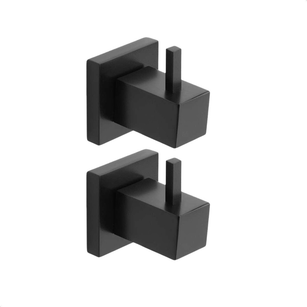 Kit 2 Cabide Porta Toalha Luxo Para Banheiro Quadrado Preto
