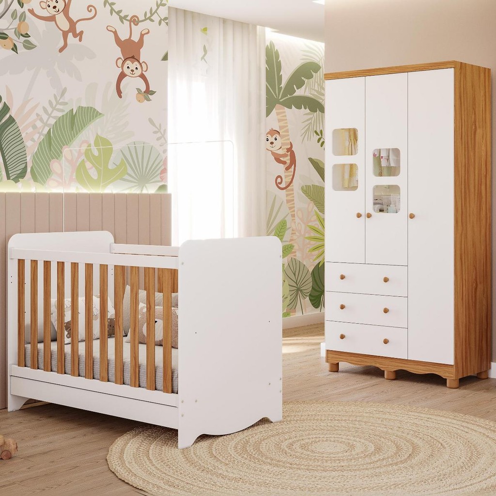 Quarto de Bebê Completo Berço Americano Ben 3 Em 1 Guarda Roupa Uli 3 Portas 3 Gavetas 100% MDF em Oferta na Shopee