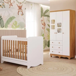 Quarto de Bebê Completo Berço Americano Ben 3 Em 1 Guarda Roupa Uli 3 Portas 3 Gavetas 100% MDF