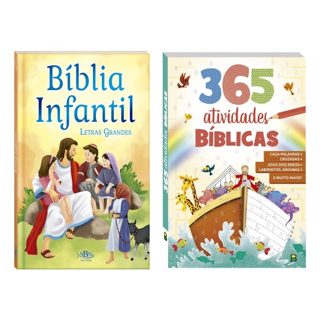 Kit com Bíblia infantil + 365 atividades Bíblicas em Oferta na Shopee