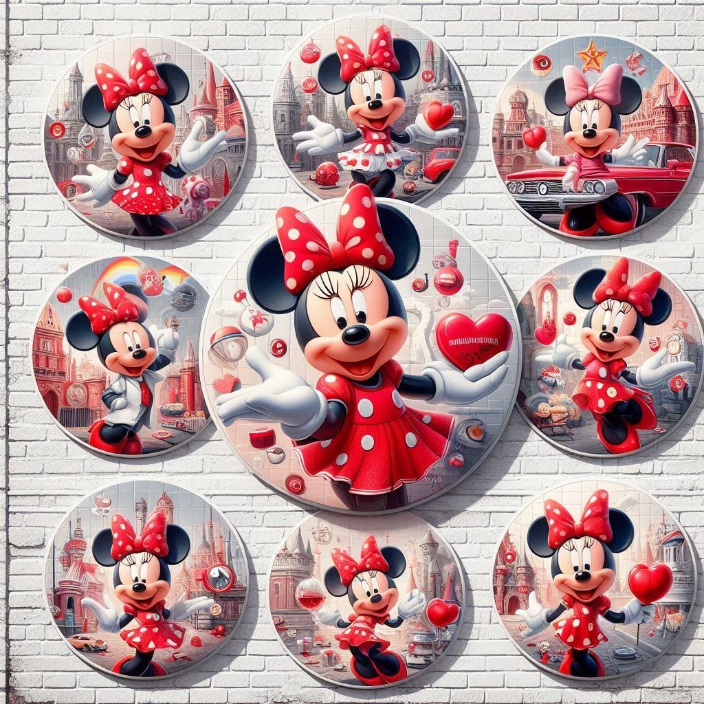 100 Adesivos Papel Fotográfico 4cm x 4cm mickey minnie minei vermelha  festa adesivo redondo não personalizado latinha aniversario decoração