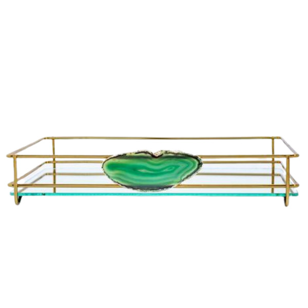 Bandeja Fence Gold 15x25cm Com Espelho E Ágata