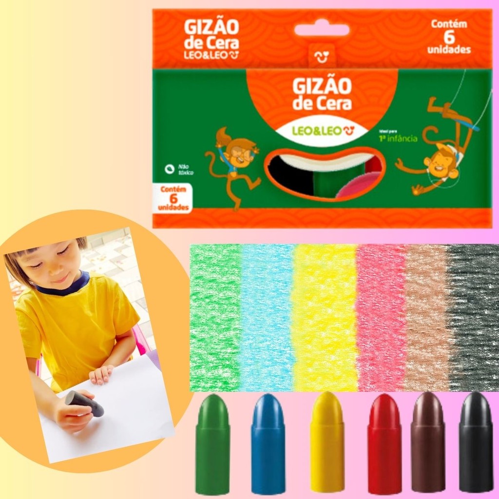 Gizao De Cera Meu Primeiro Giz De Cera Big Jumbo 6 Cores Leo & Leo