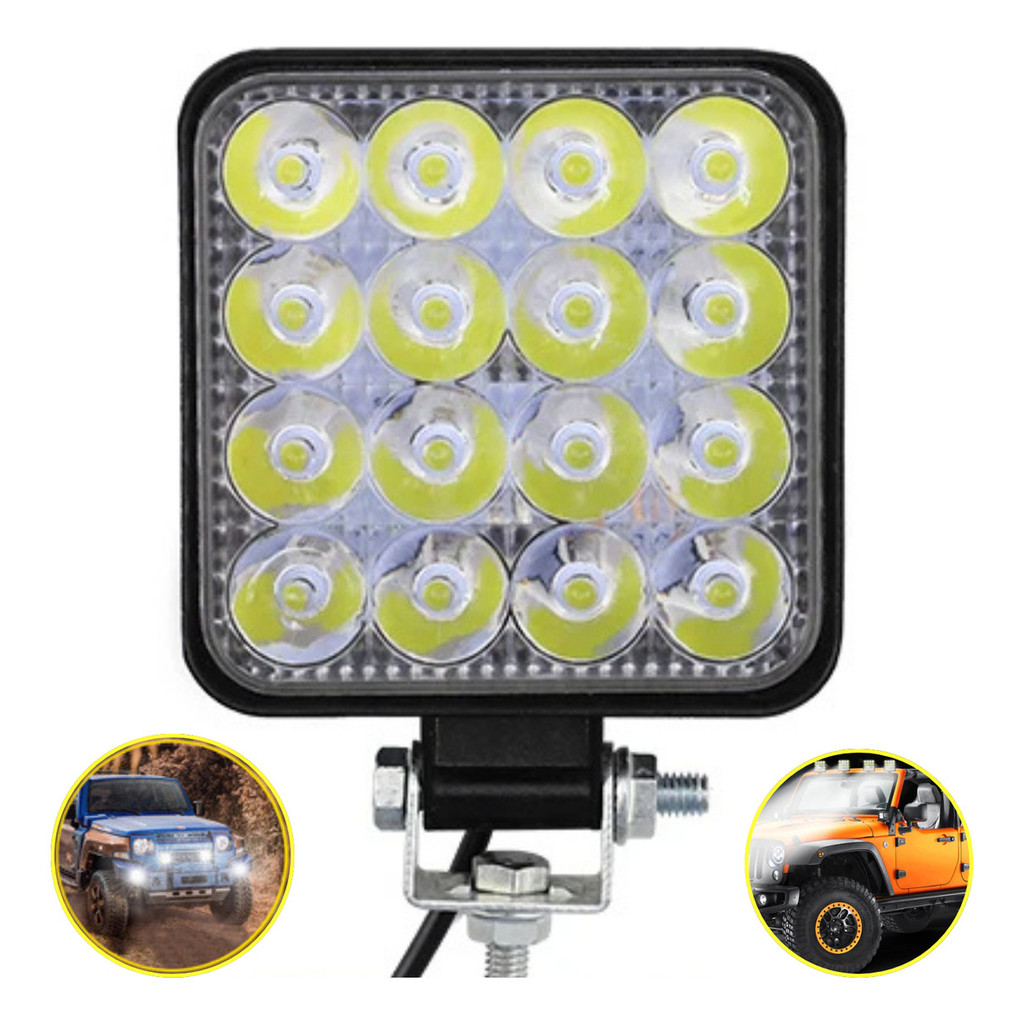 Farol De Milha Quadrado 16 Led 48w 12v Trator Agricola