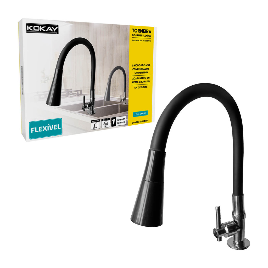 Torneira Premium Line Gourmet Cozinha Mesa Bancada Pia Flexível Preta Metal + Abs Super registente em Oferta na Shopee