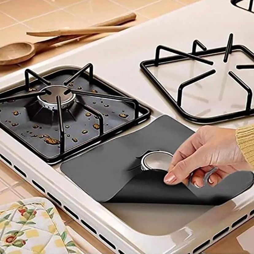 4 Peças Pretas Tampas Protetora de Fogão Gás Reutilizável Anti aderente Cozinha Limpeza WL-2346