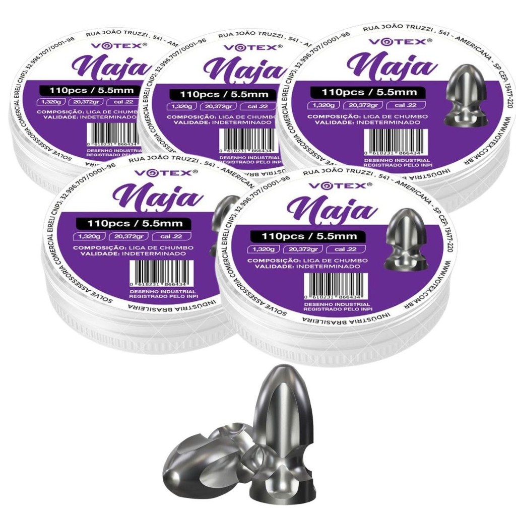 5 Chumbinho Naja 5.5mm 1,320g 550 Unidades - Votex em Oferta na Shopee