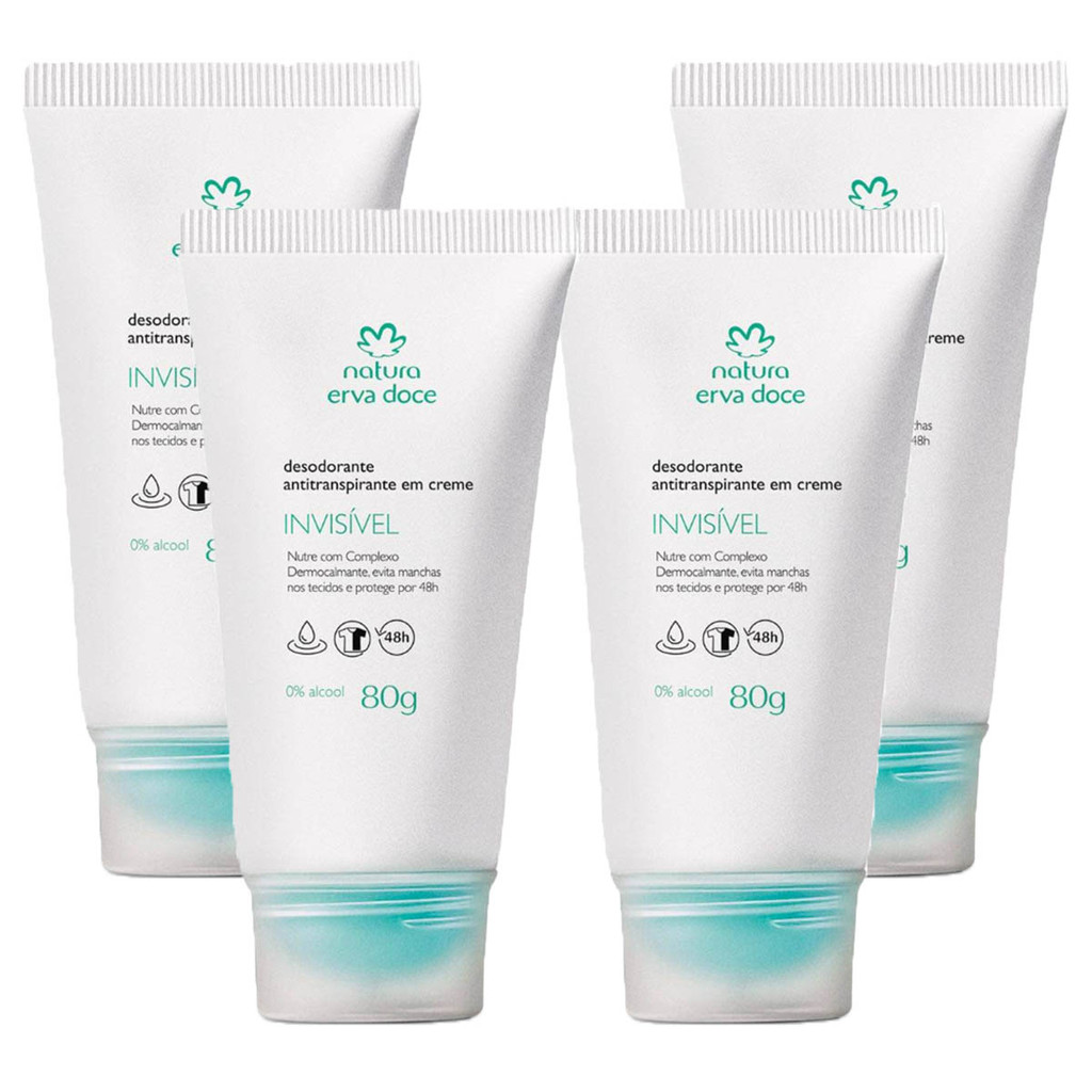 KIT 4 UNIDADES DESODORANTE EM CREME NATURA ERVA DOCE 80G