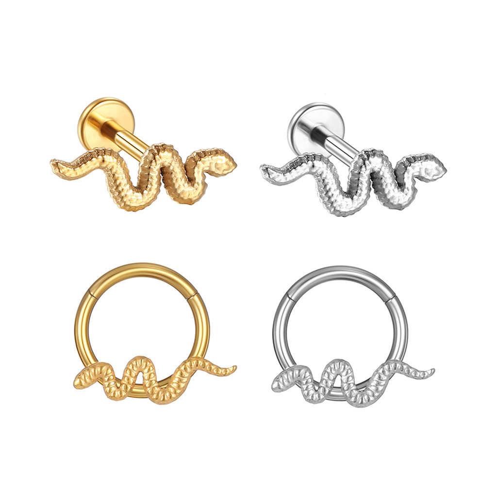 2PCS Kit Piercing Labret Cobra Aço Cirúrgico / Helix, Flat, Conch, Tragus, Lóbulo e Outros. Corrente Para Piercing em Oferta na Shopee