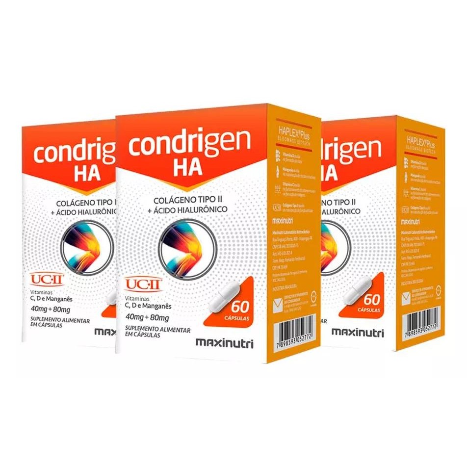 Kit 03 Condrigen Ha Colágeno Tipo II + Ácido Hialurônico 60 Cápsulas Maxinutri