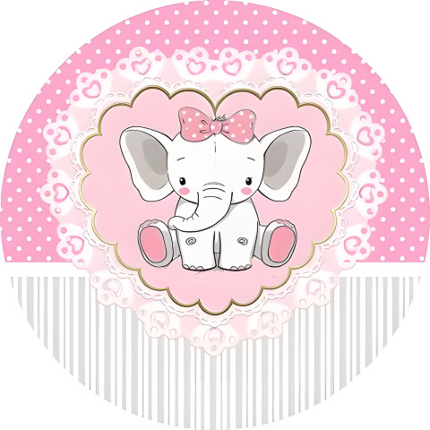 NOVO Painel Festa Infantil Redondo Elefantinho Lacinho, fundo com renda branca, Listra e bolinhas + Arco, Suporte incluso. Fazemos personalizado com qualquer tema. Confeccionado em Lona fosca, impressão de alta resolução. cenário , p/ Decoração