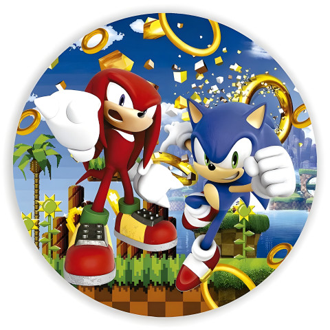 NOVO Painel Festa Infantil Redondo Sonic e knuckles, fundo argolas douradas + Arco, Suporte incluso. Fazemos personalizado com qualquer tema. Confeccionado em Lona fosca, impressão de alta resolução. cenário , p/ Decoração