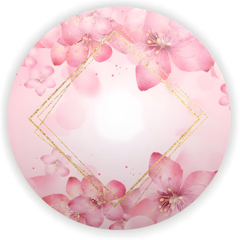 NOVO Painel Festa Infantil Redondo Forma Geométrica Dourada, Flores e Fundo Rosa Degrade + Arco, Suporte incluso. Fazemos personalizado com qualquer tema. Confeccionado em Lona fosca, impressão de alta resolução. cenário , p/ Decoração