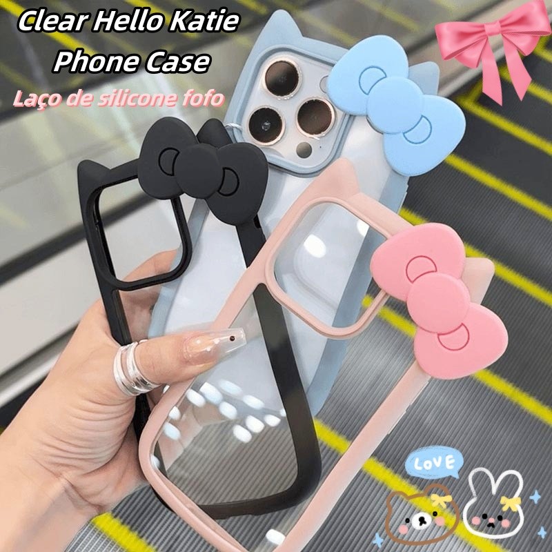 Iphone 12/13/14/15 Pro max iphone 11/12/13/14/15 Pro max Acrí lico tpu Capa transparente Orelhas de gato de desenho animado Lente de lente de arco fofa tridimensional Proteção com tudo incluído Capa de telefone à prova de choque
