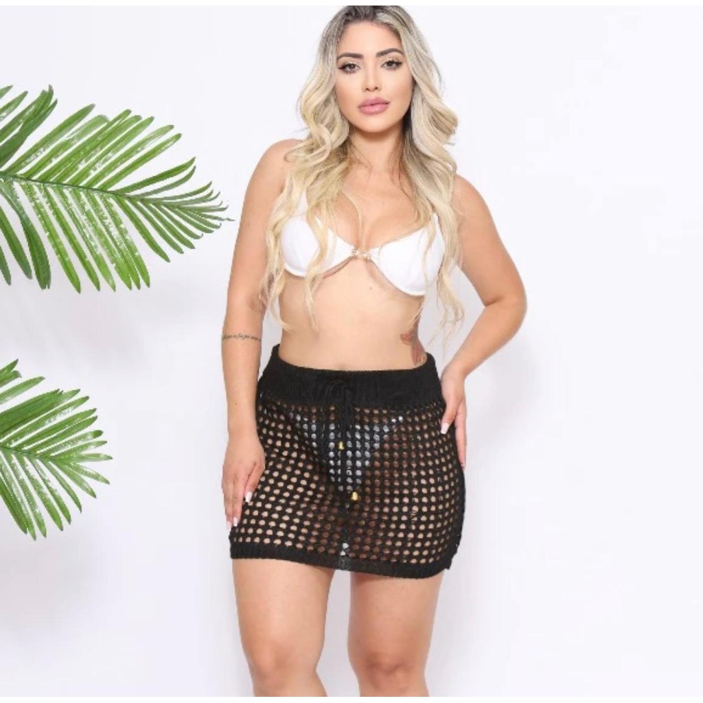 Saia Saída de Praia Trico Cintura Alta Com Ajuste Cordão em Oferta na Shopee