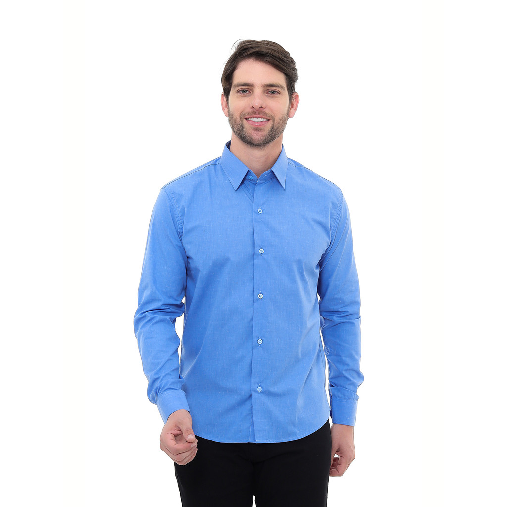 Camisa Social Masculina Premium Tipo Linho Azul
