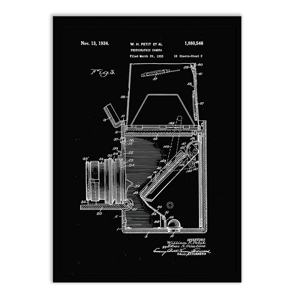 Placa Decorativa Câmera Fotográfica Antiga V2 Patente Retro Decoração
