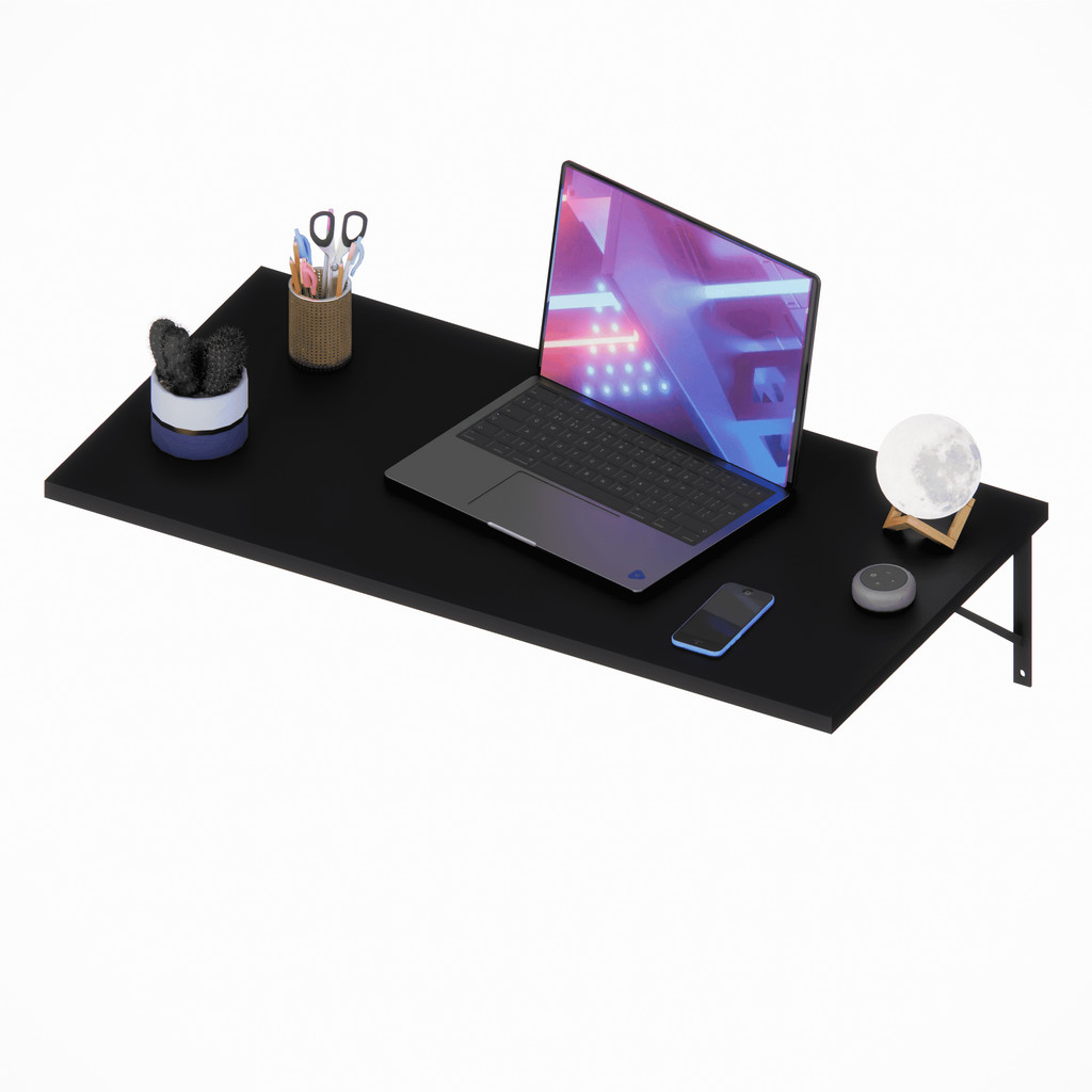 Mesa Escrivaninha MDF  60 cm Preto Suspensa Moderna Home Office Quarto Estudo Computador Notebook