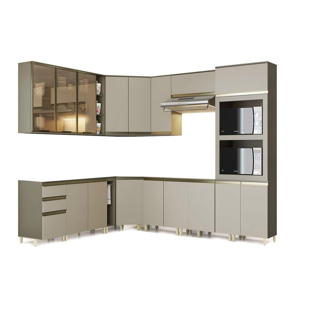 Cozinha Completa Connect 11 Peças (4 Armários + 4 Balcões + 1 Paneleiro + 2 Complementos) C11P04 Duna/Cristal - Henn