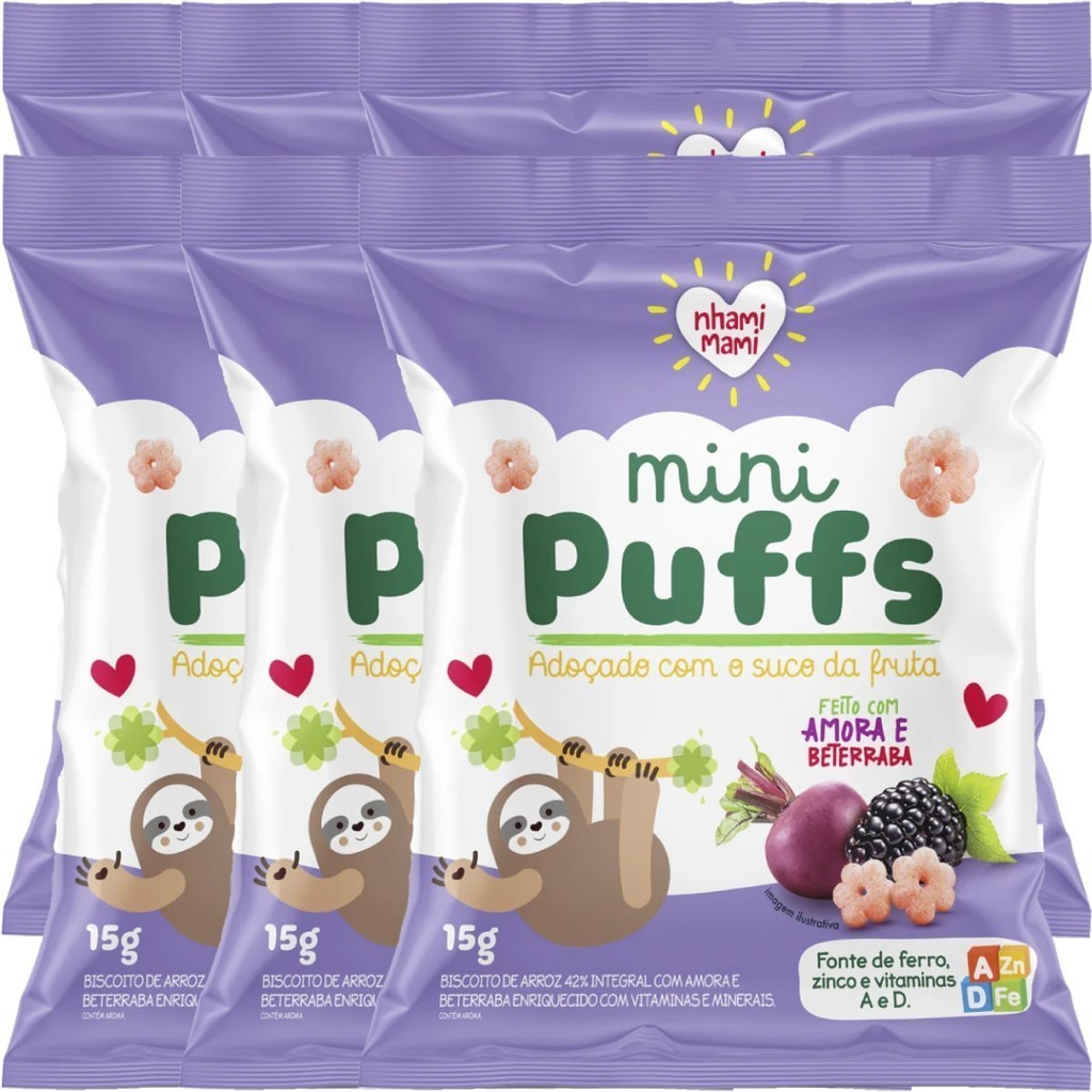 MINI PUFFS AMORA E BETERRABA 6x15g - NHAMI MAMI