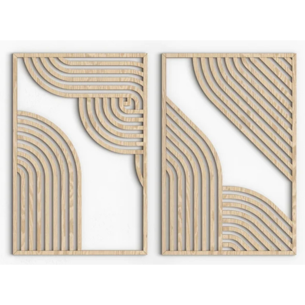 Conjunto com 2 Unidades Retangular Decoração Moderna Geométrica Boho em MDF 3mm Cru 80cm x 40cm
